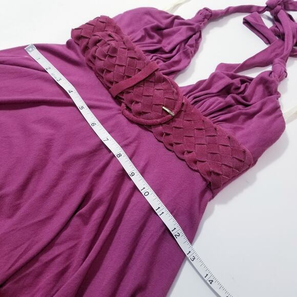 Sky Purple Halter Dress Braided Thick Belt Empire Waist Y2K Style - Picture 7 of 14